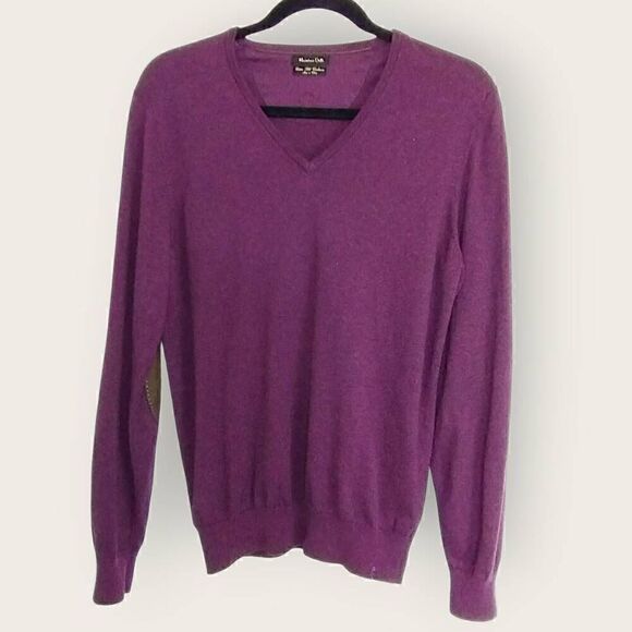 Massimo Dutti Mens Sweater Sz S Knit Purple Silk‎ Cashmere Cotton Pullover Vneck - Picture 1 of 10